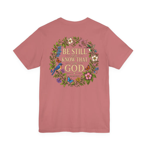 Be Still and Know Tee — Floral Christian Scripture T‑Shirt (Psalm 46:10)