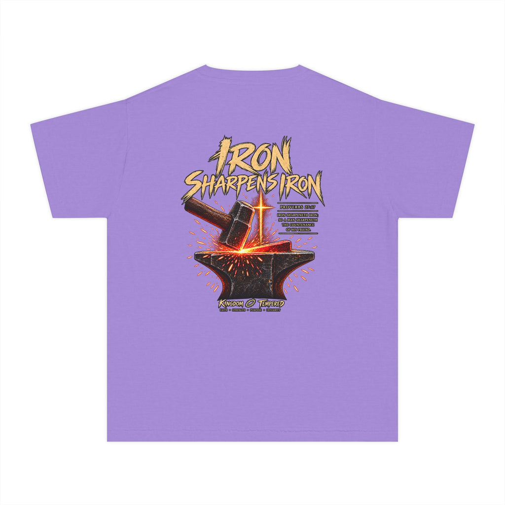 Youth Tee — "Iron Sharpens Iron" Christian Anvil Graphic Shirt