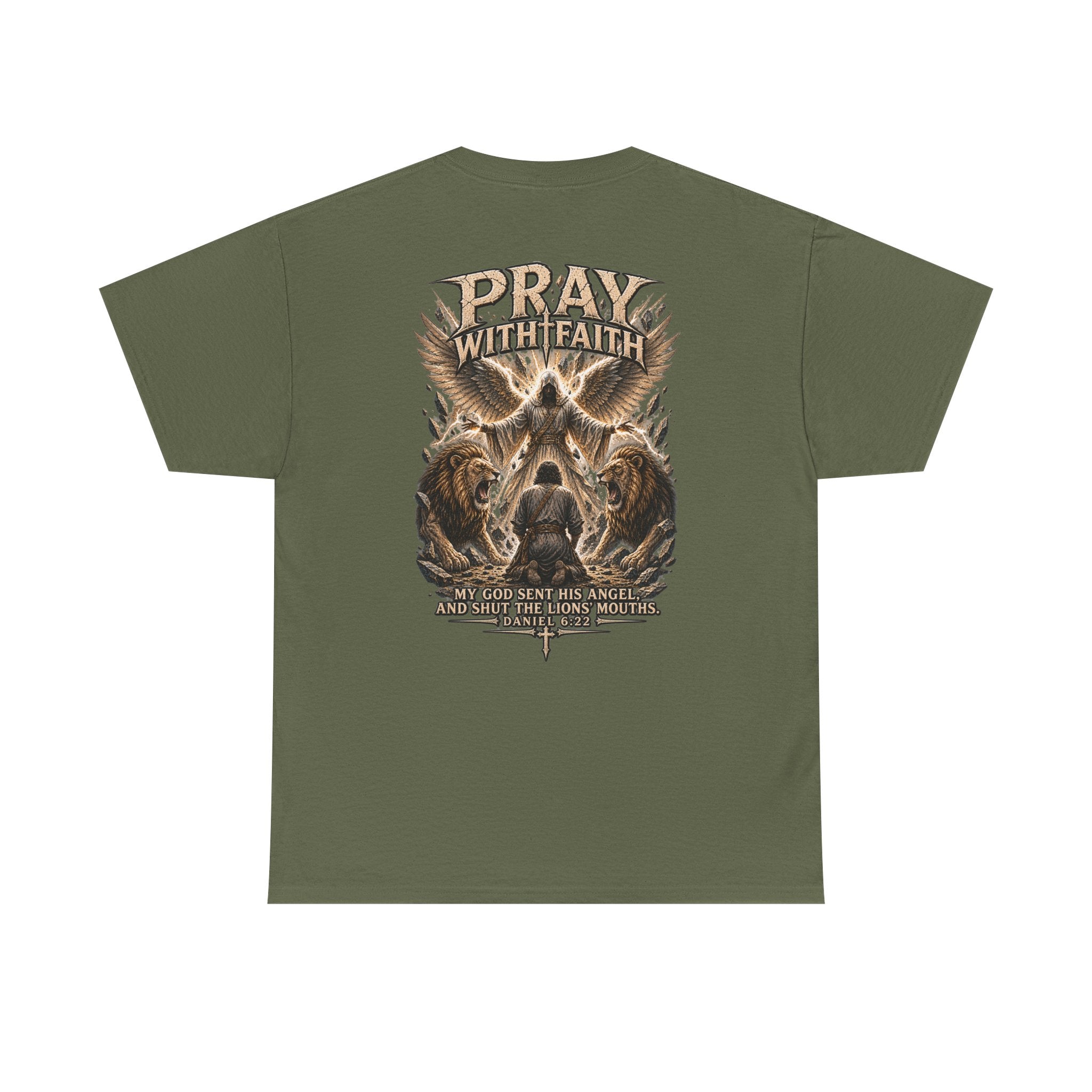 Pray With Faith Tee — Lion & Cross Christian Graphic T-Shirt