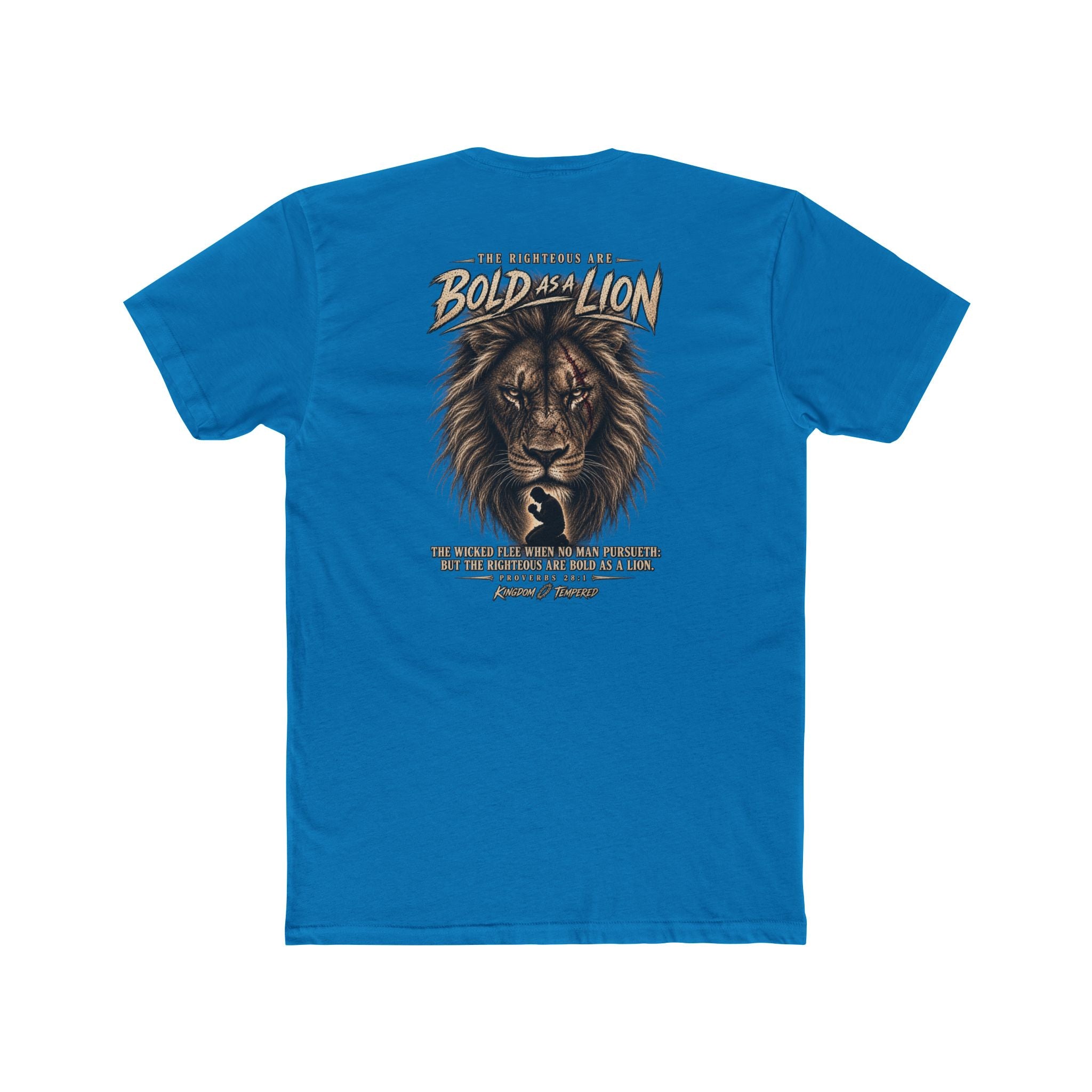 Lion Graphic Tee — "Bold as a Lion" Inspirational Christian Tee (Kingdom-Tempered) — Proverbs 28:1
