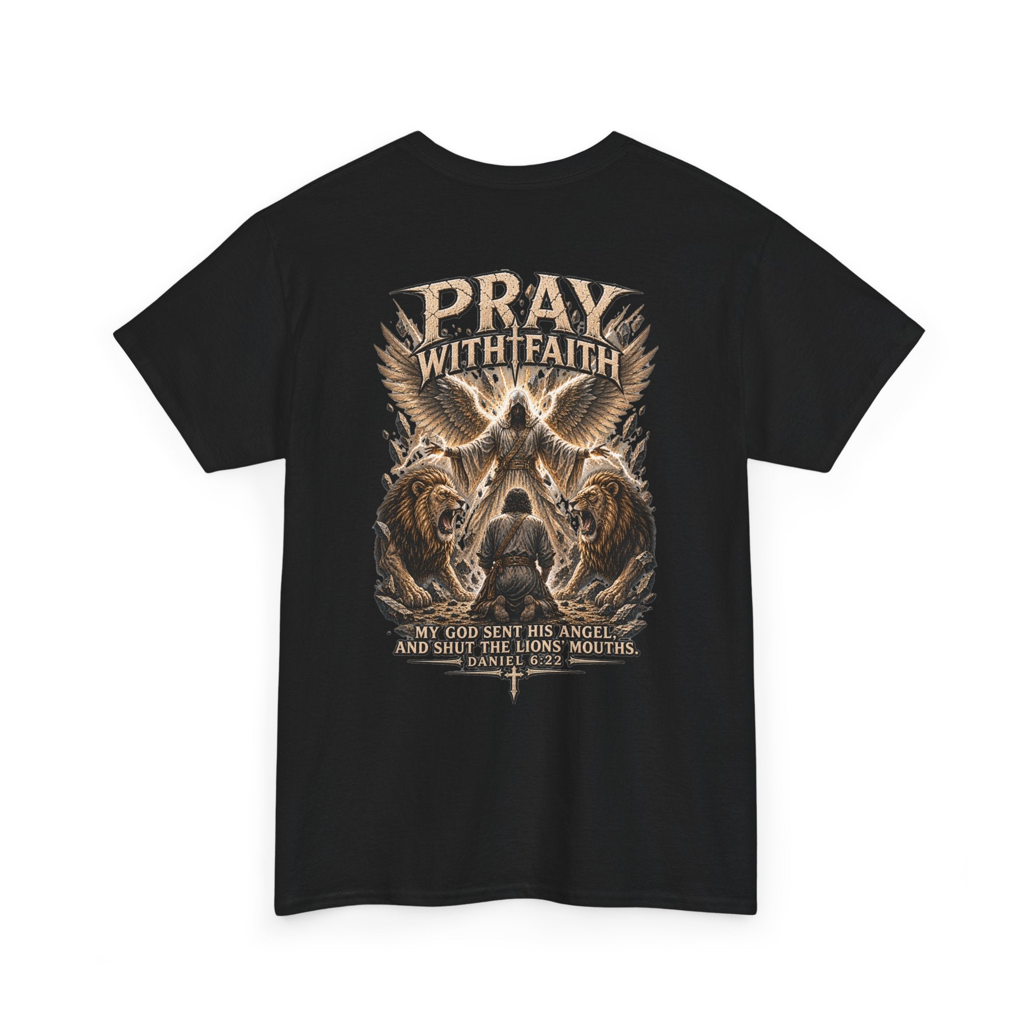Pray With Faith Tee — Lion & Cross Christian Graphic T-Shirt