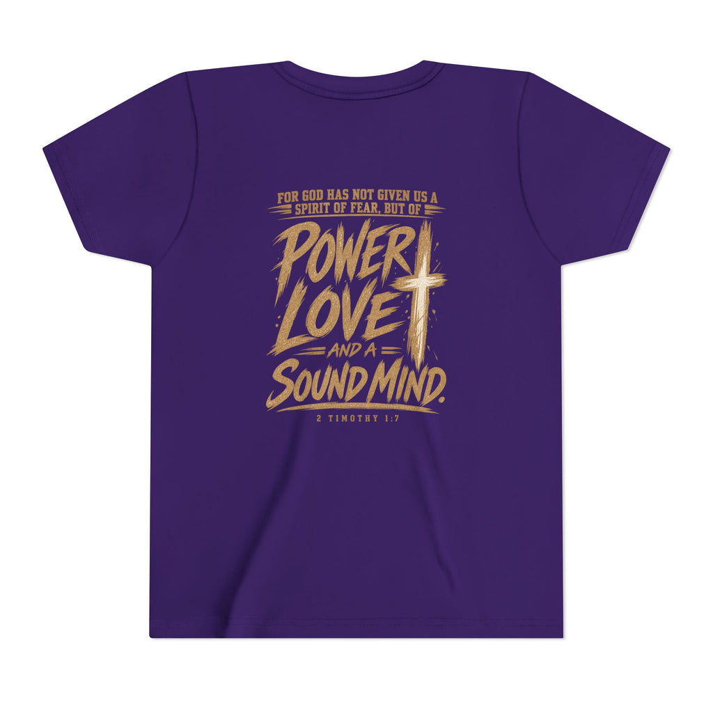 Youth Tee — “Power, Love, Sound Mind” Christian Graphic Tee