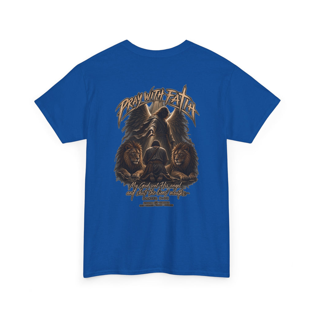 Pray With Faith Tee — Lion & Cross Christian Graphic T-Shirt