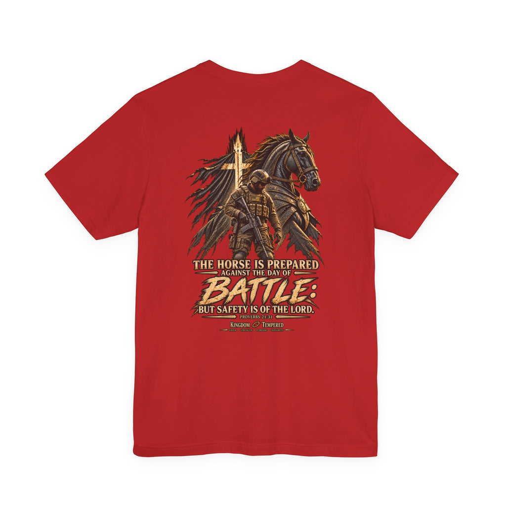 Battle-Ready Knight T-Shirt — 'The Horse Is Prepared for Battle' Christian Warrior Tee