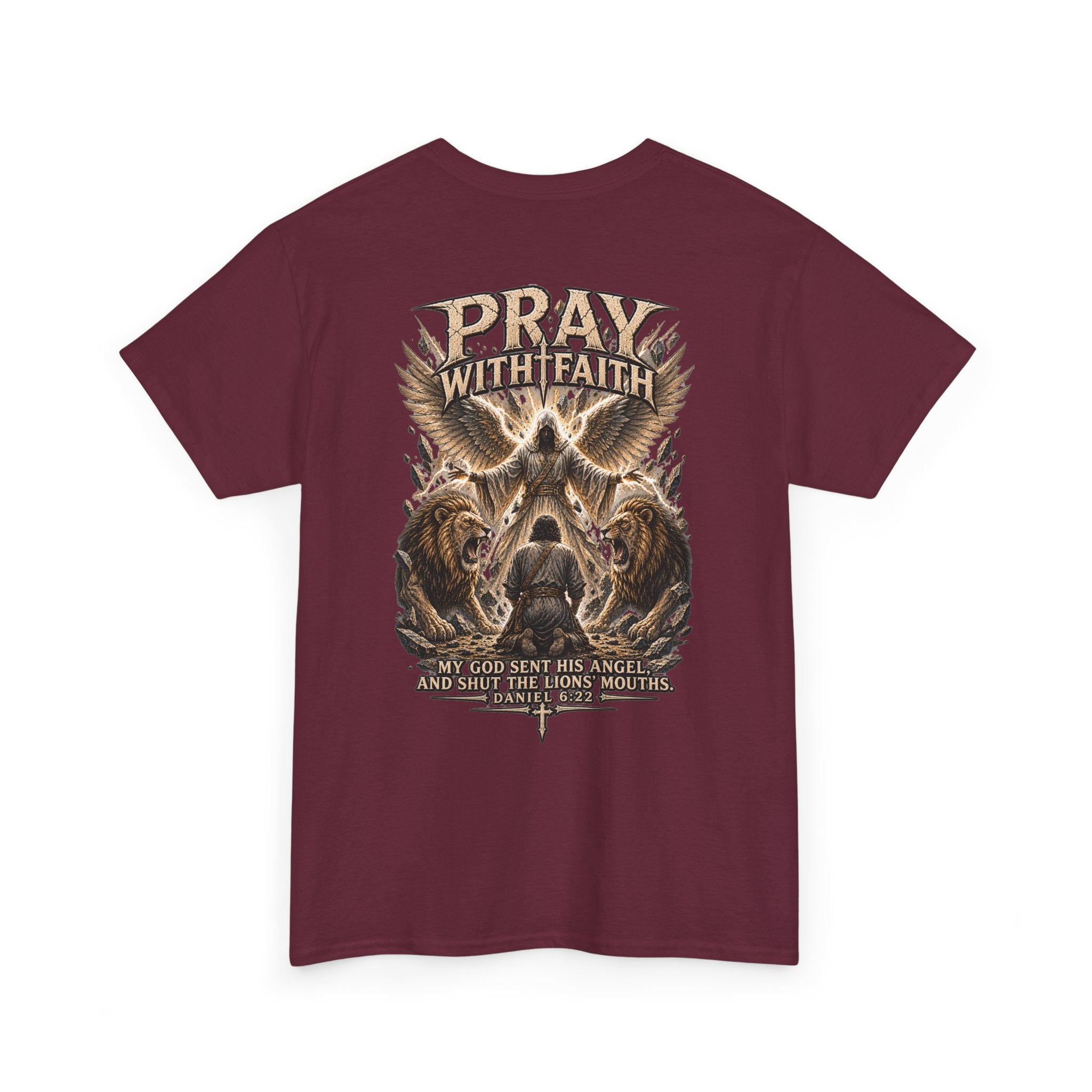 Pray With Faith Tee — Lion & Cross Christian Graphic T-Shirt
