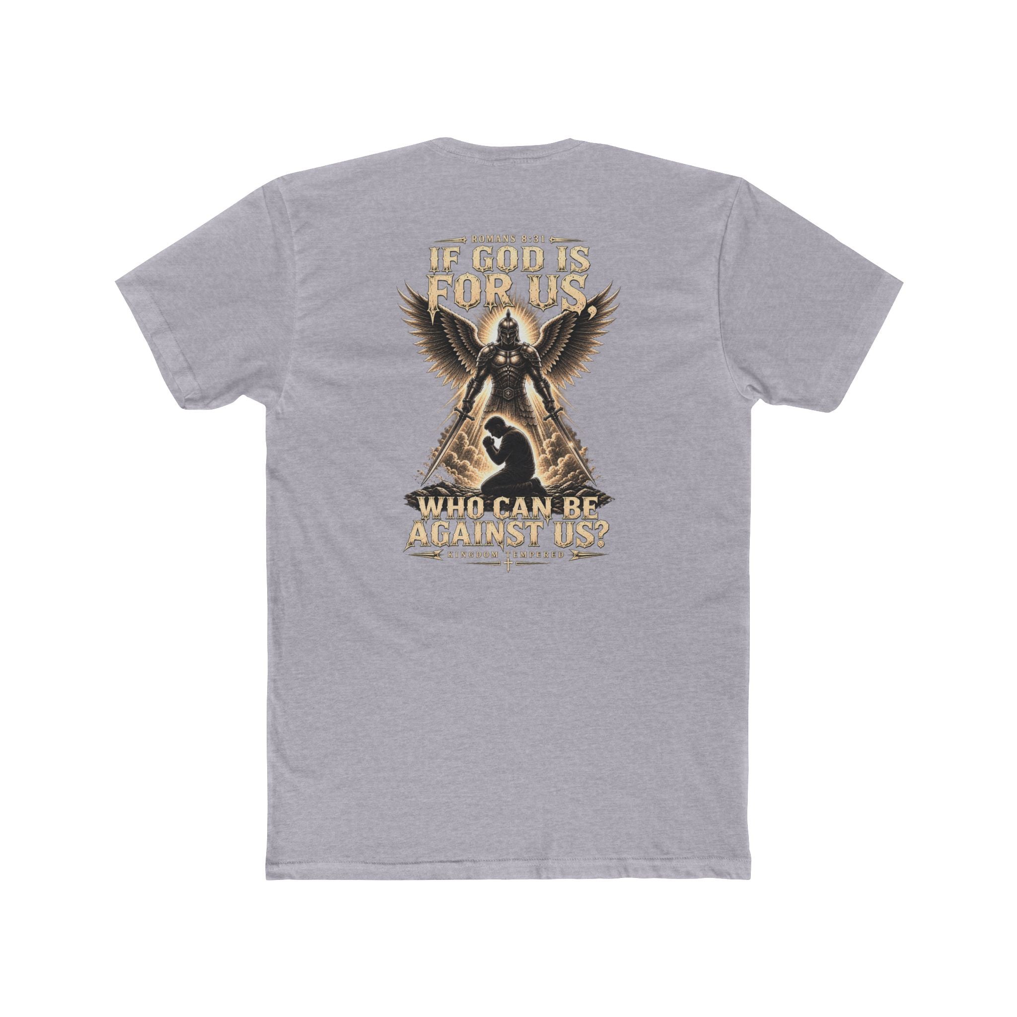 Christian Faith Tee — "If God Is For Us" Angel & Prayer Graphic T-Shirt