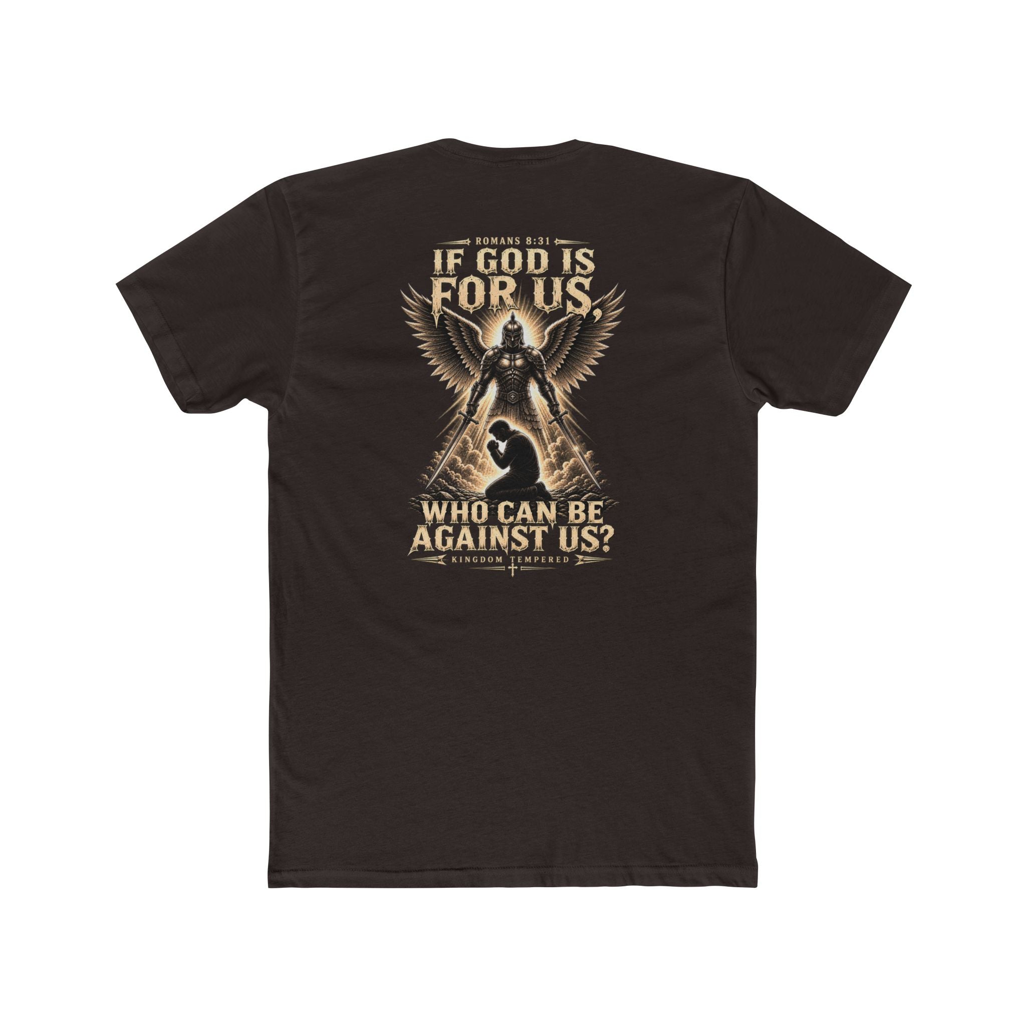 Christian Faith Tee — "If God Is For Us" Angel & Prayer Graphic T-Shirt