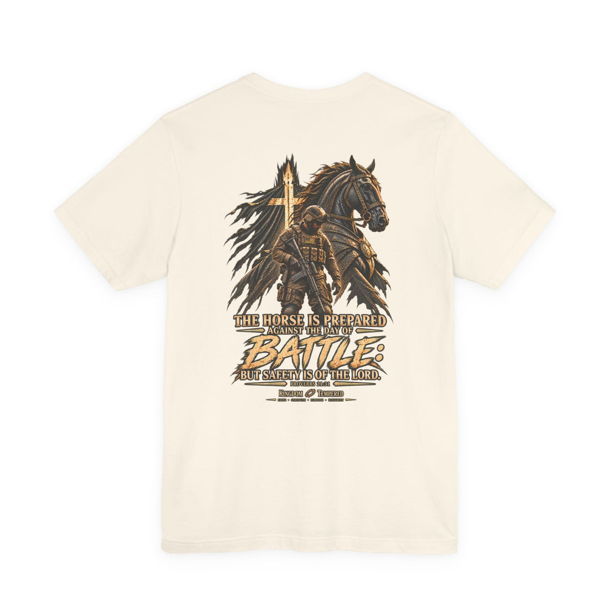 Battle-Ready Knight T-Shirt — 'The Horse Is Prepared for Battle' Christian Warrior Tee