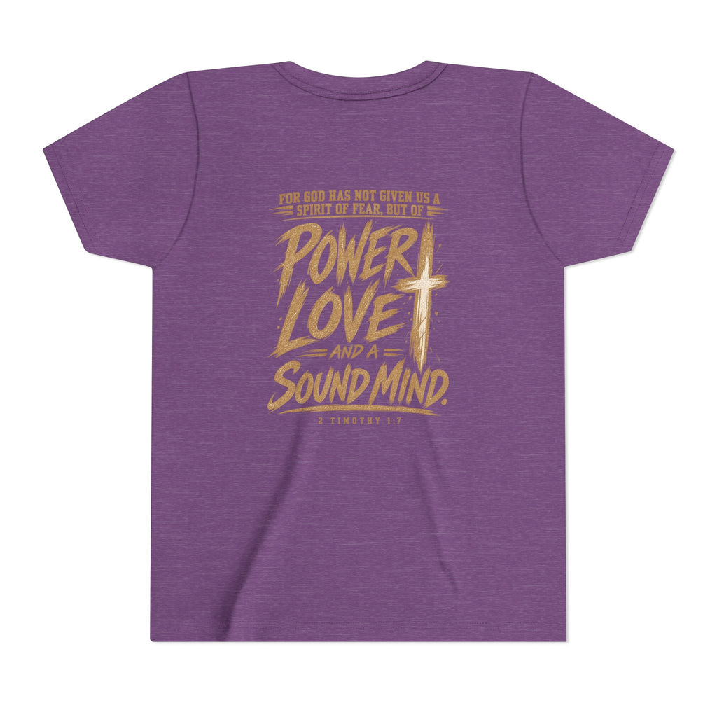 Youth Tee — “Power, Love, Sound Mind” Christian Graphic Tee