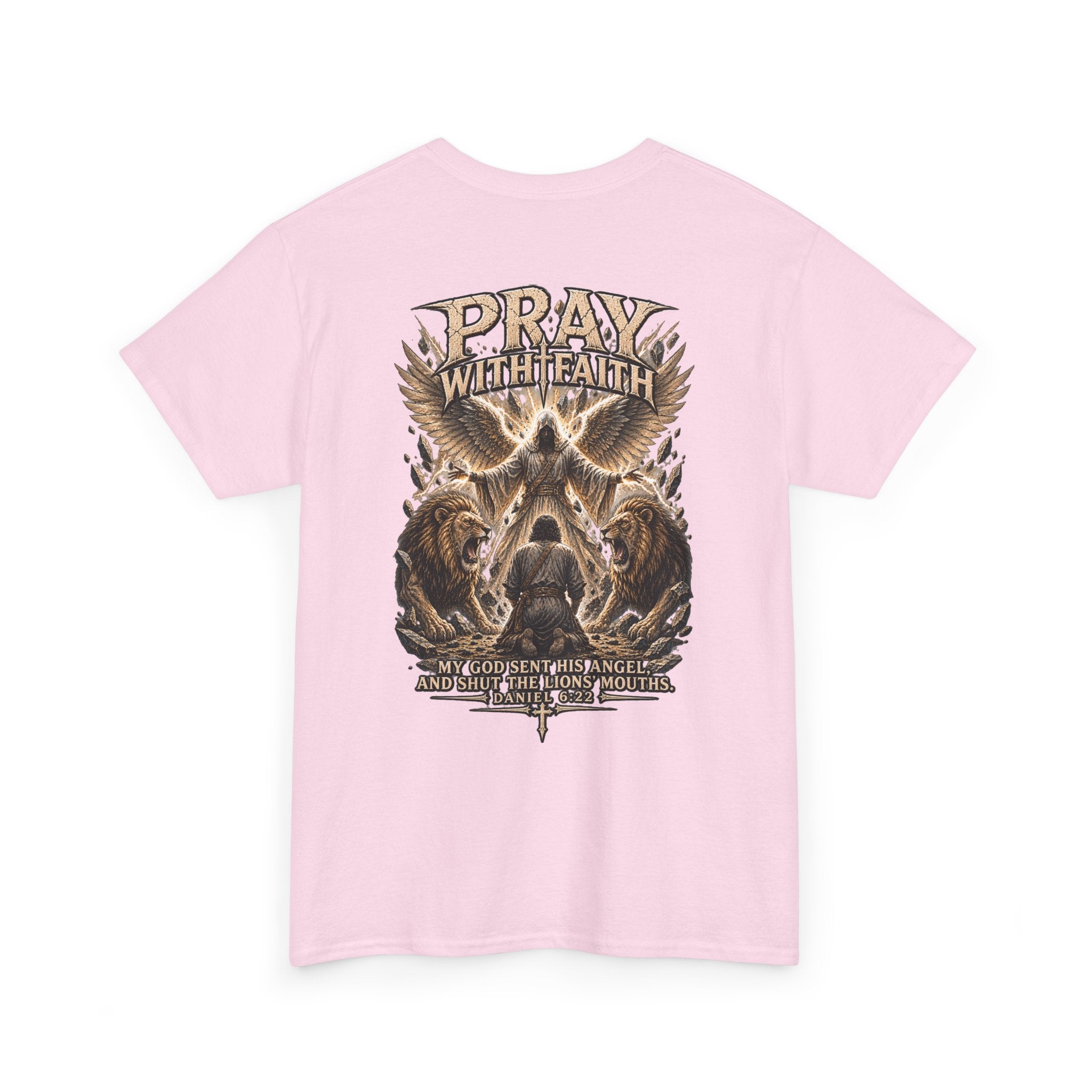 Pray With Faith Tee — Lion & Cross Christian Graphic T-Shirt