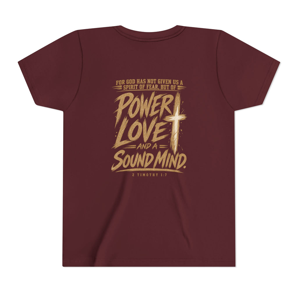 Youth Tee — “Power, Love, Sound Mind” Christian Graphic Tee