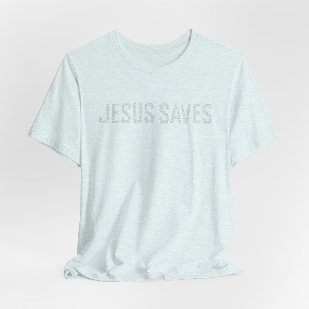 Jesus Saves written in scripture — Minimal Faith T-Shirt