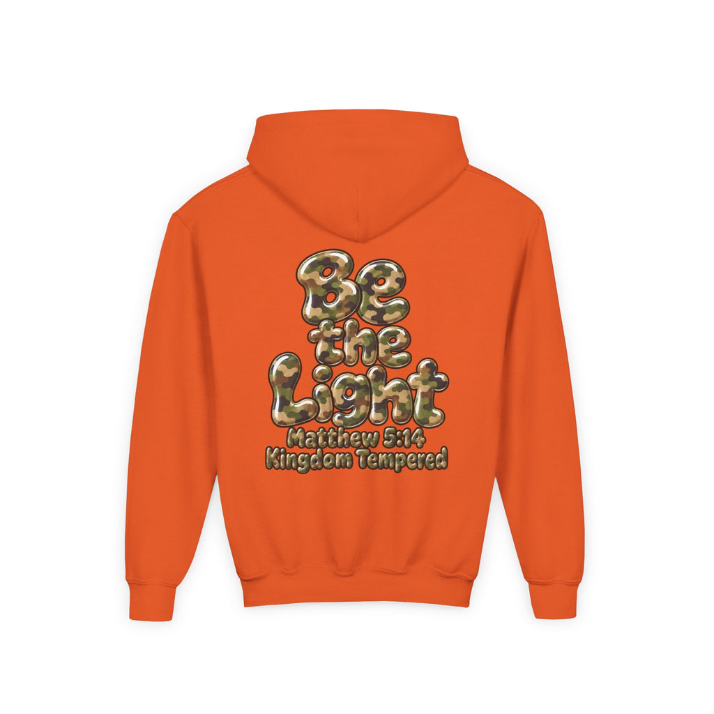 Youth Hoodie — "Be the Light" Inspirational Christian Graphic