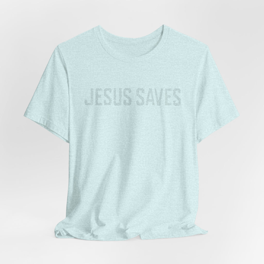 Jesus Saves written in scripture — Minimal Faith T-Shirt