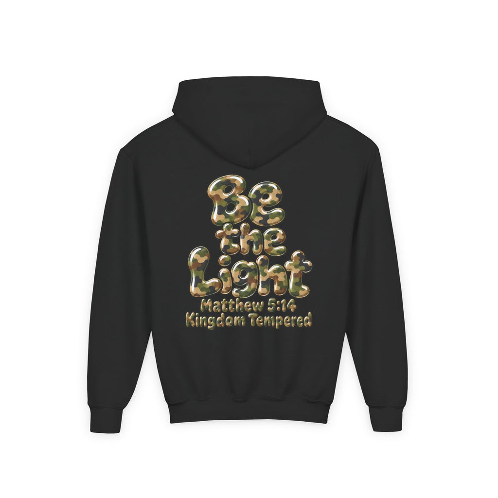 Youth Hoodie — "Be the Light" Inspirational Christian Graphic