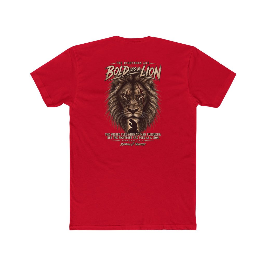 Lion Graphic Tee — "Bold as a Lion" Inspirational Christian Tee (Kingdom-Tempered) — Proverbs 28:1