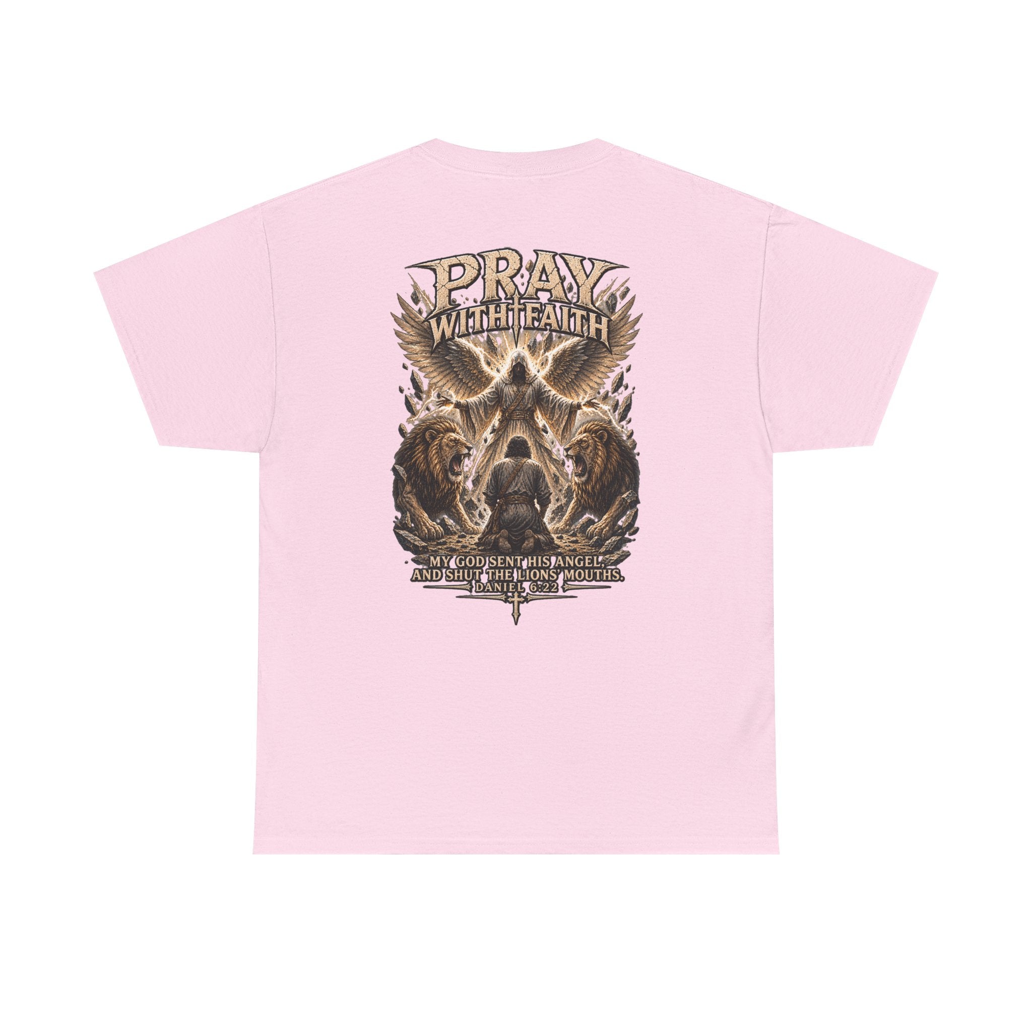 Pray With Faith Tee — Lion & Cross Christian Graphic T-Shirt