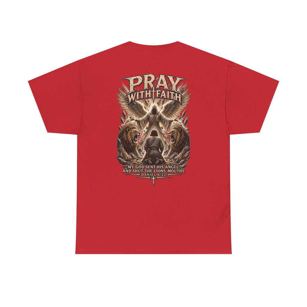 Pray With Faith Tee — Lion & Cross Christian Graphic T-Shirt