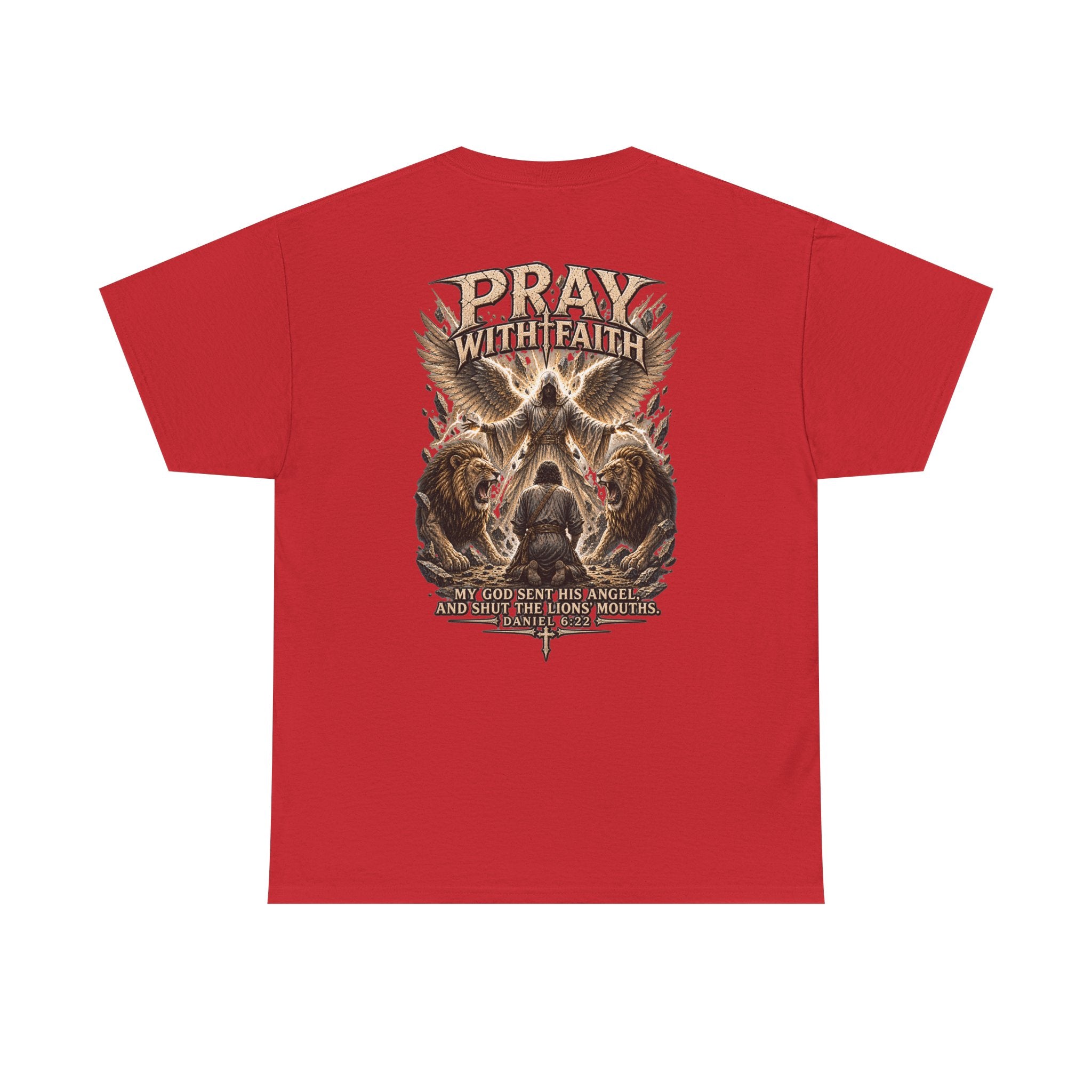 Pray With Faith Tee — Lion & Cross Christian Graphic T-Shirt