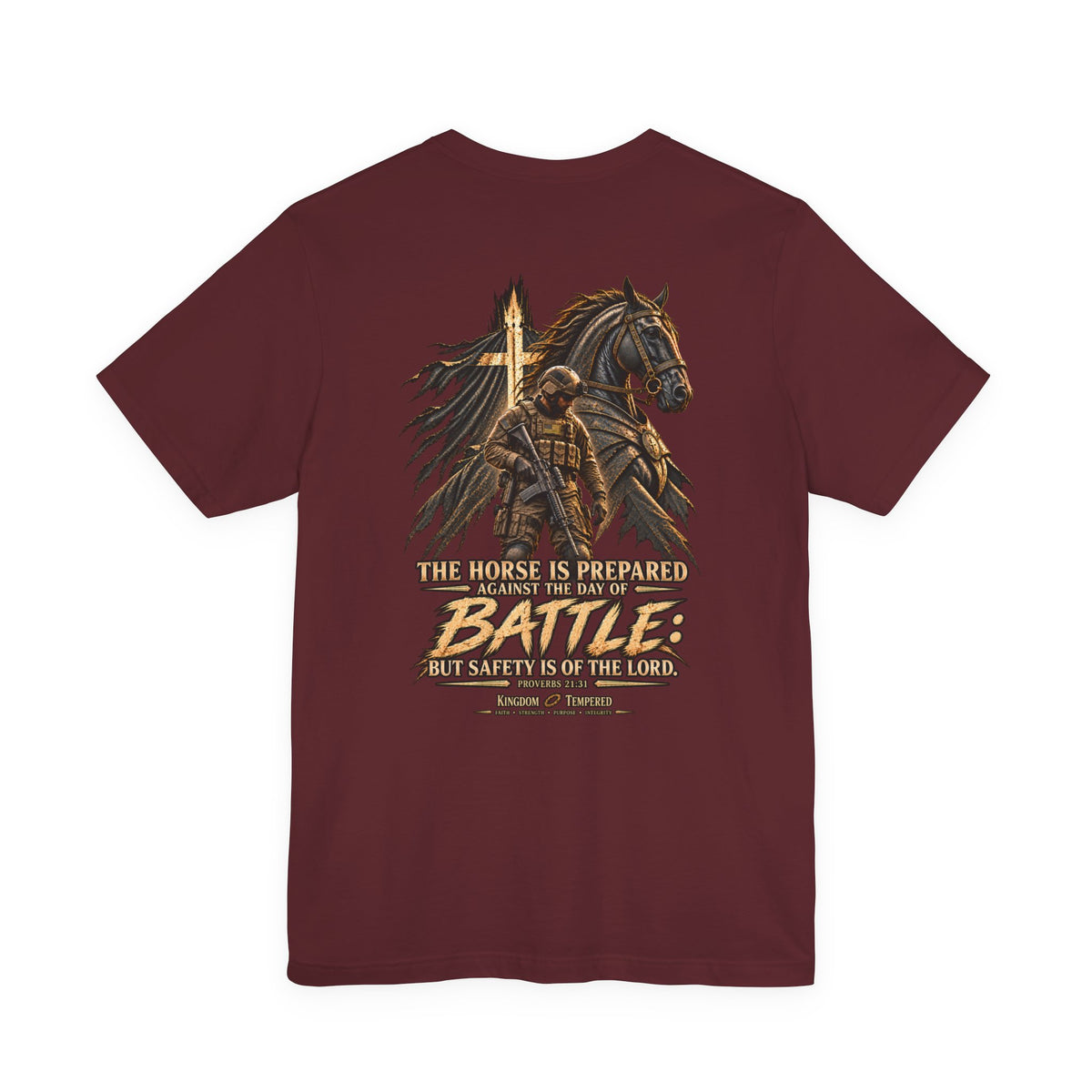 Battle-Ready Knight T-Shirt — 'The Horse Is Prepared for Battle' Christian Warrior Tee