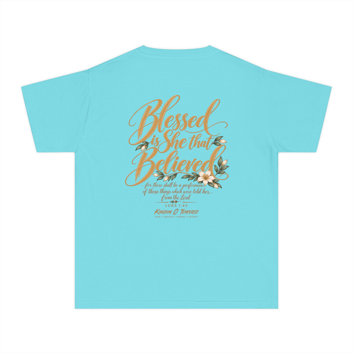 Youth Tee — "Blessed Is She That Believed" Inspirational Christian Kids Shirt