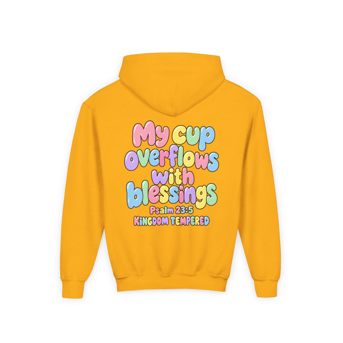 Youth Hoodie — "My Cup Overflows with Blessings" Pastel Christian Psalm 23:5 Design