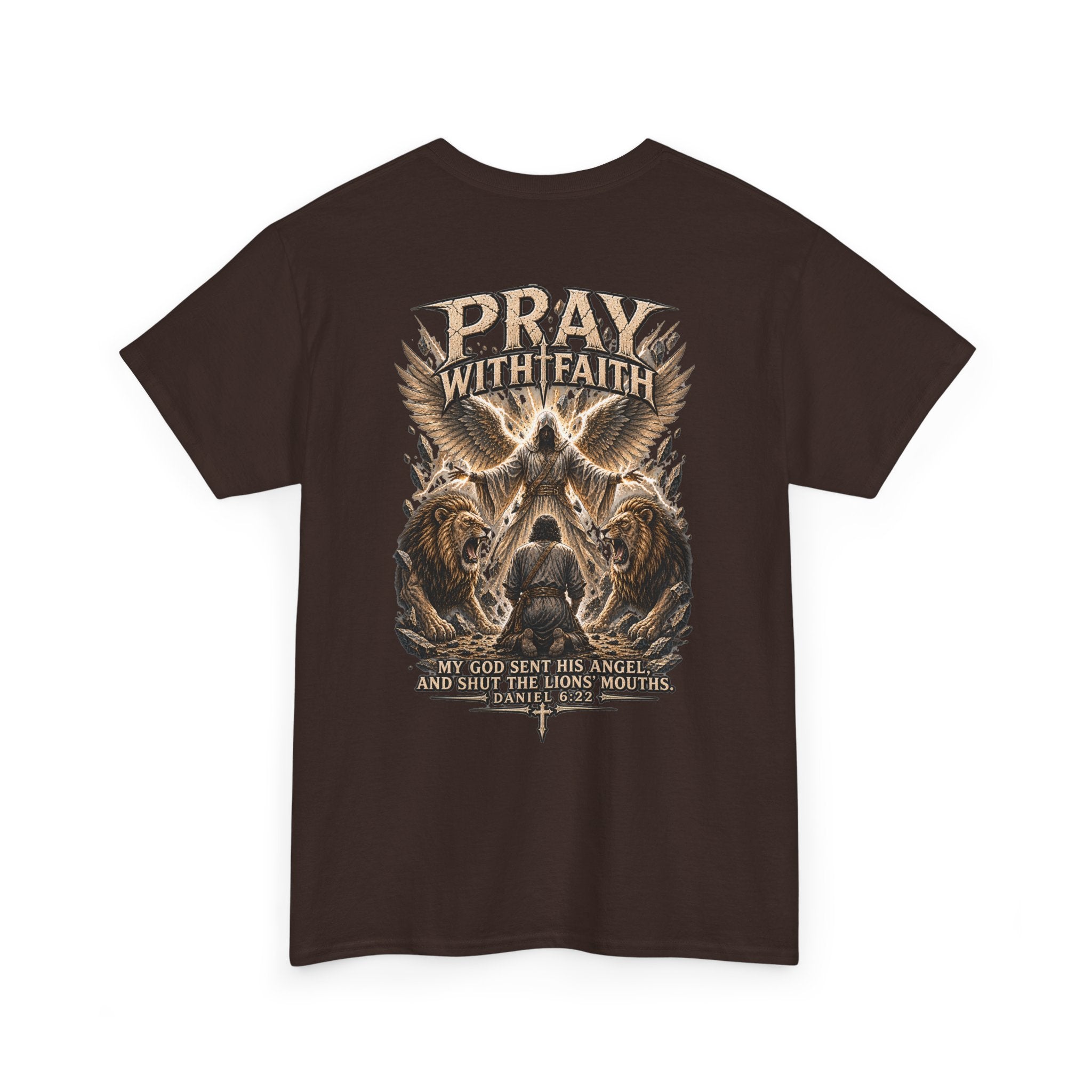 Pray With Faith Tee — Lion & Cross Christian Graphic T-Shirt