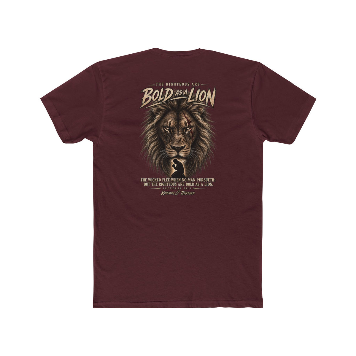 Lion Graphic Tee — "Bold as a Lion" Inspirational Christian Tee (Kingdom-Tempered) — Proverbs 28:1