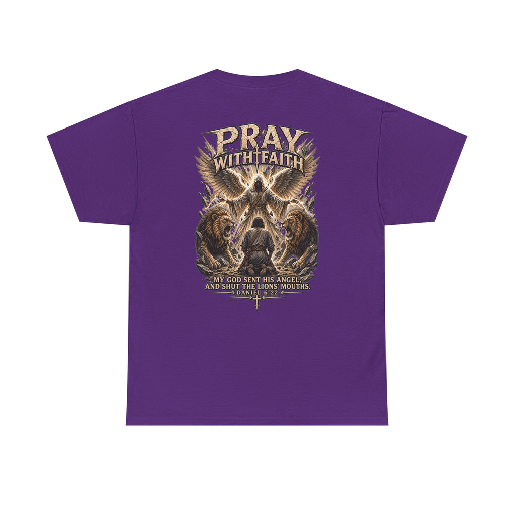 Pray With Faith Tee — Lion & Cross Christian Graphic T-Shirt