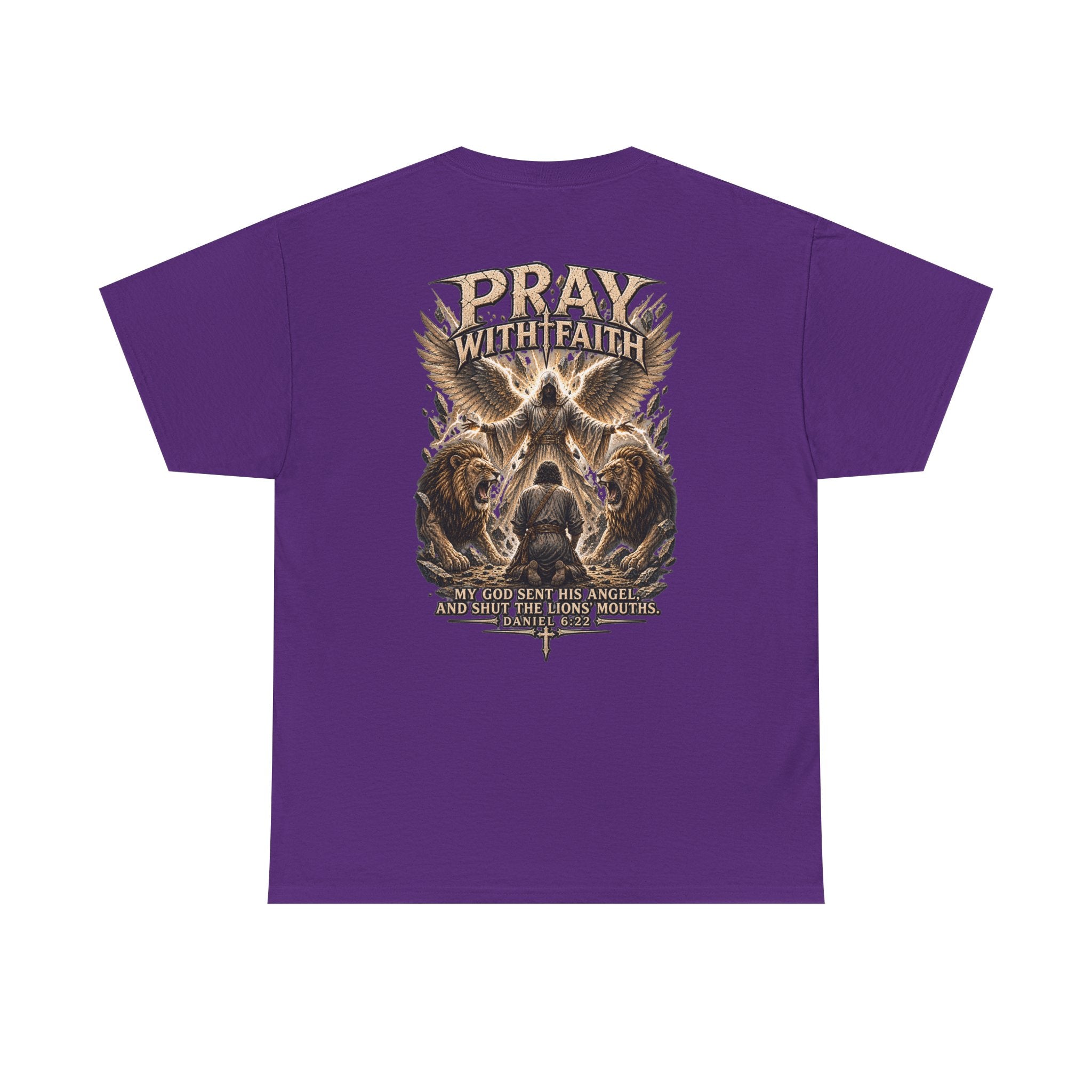 Pray With Faith Tee — Lion & Cross Christian Graphic T-Shirt