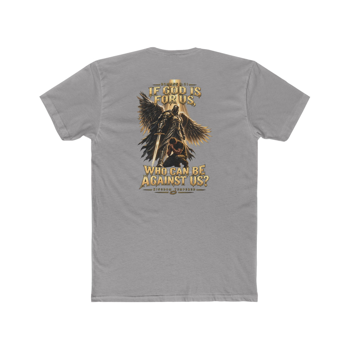 Christian Faith Tee — "If God Is For Us" Angel & Prayer Graphic T-Shirt