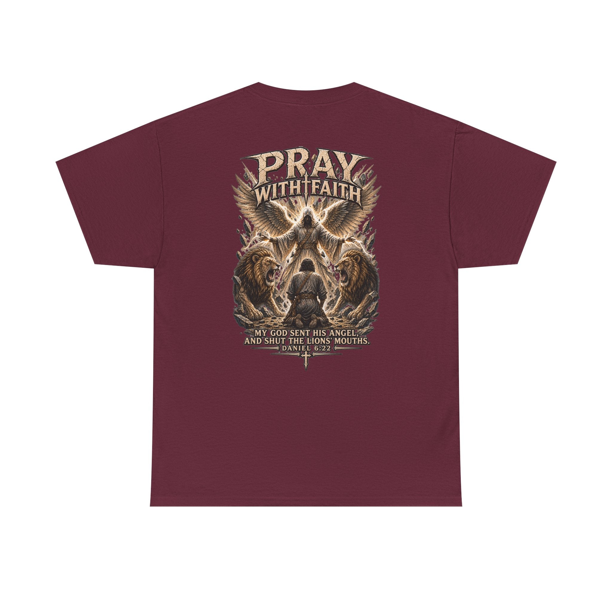 Pray With Faith Tee — Lion & Cross Christian Graphic T-Shirt