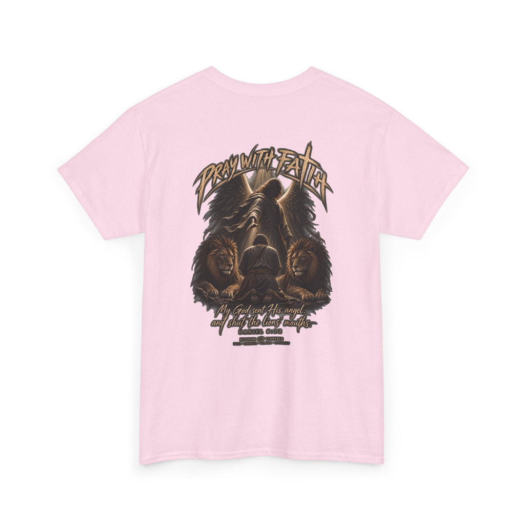 Pray With Faith Tee — Lion & Cross Christian Graphic T-Shirt