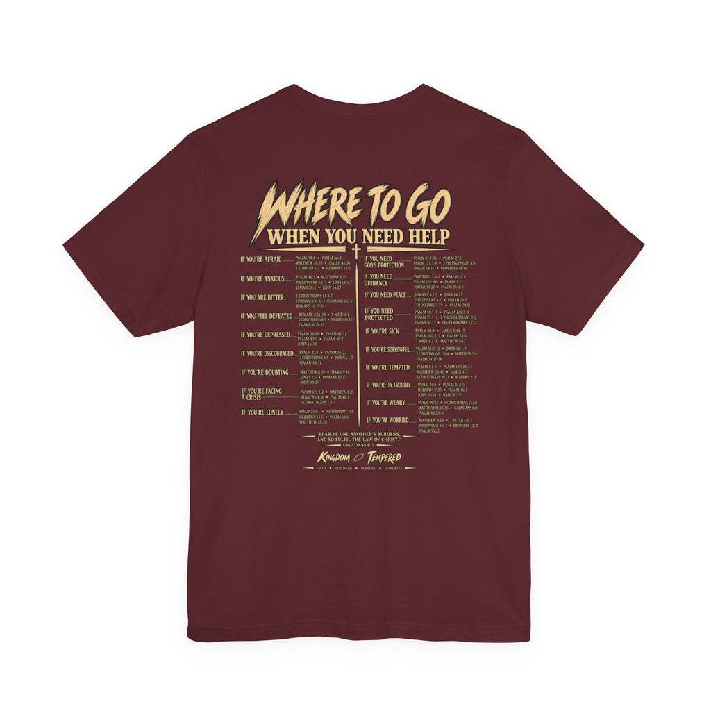 Where to Go When You Need Help Tee — Resource Guide Back Print T-Shirt