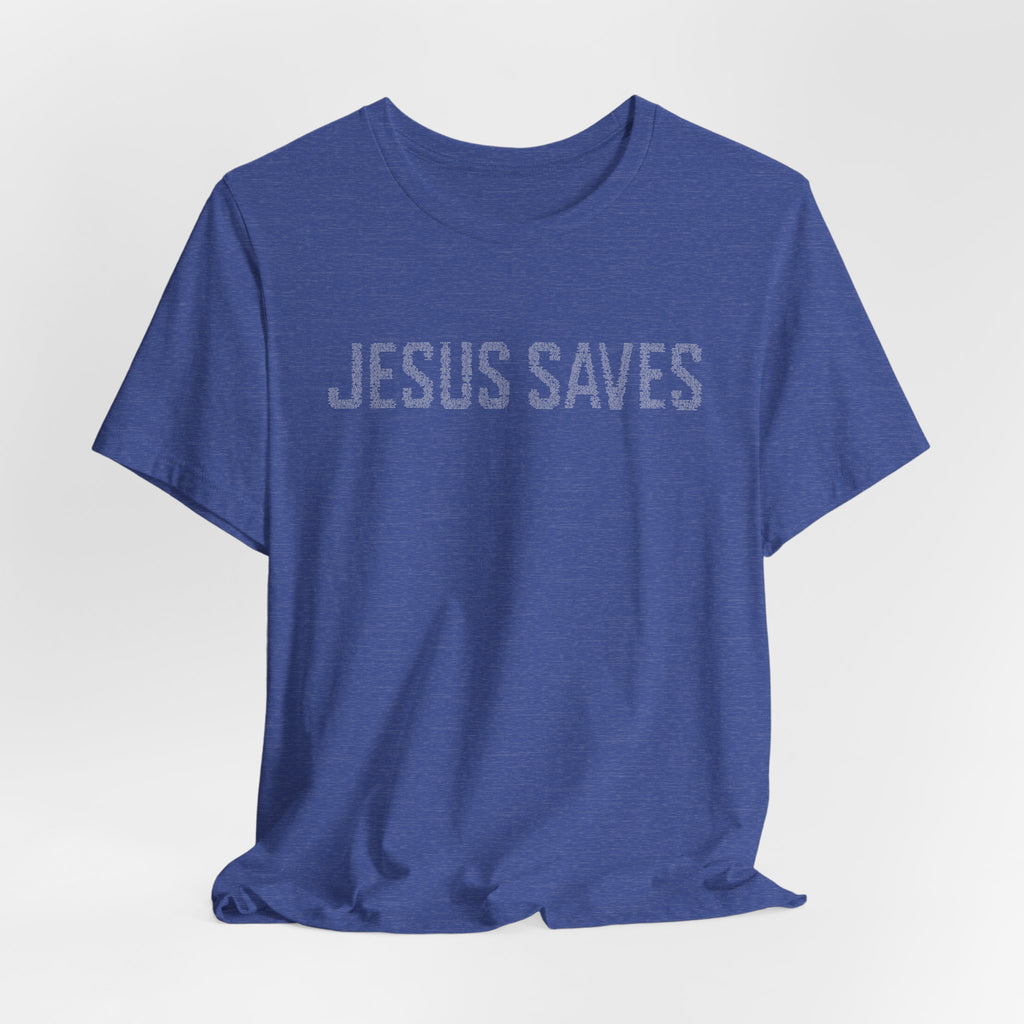Jesus Saves written in scripture — Minimal Faith T-Shirt