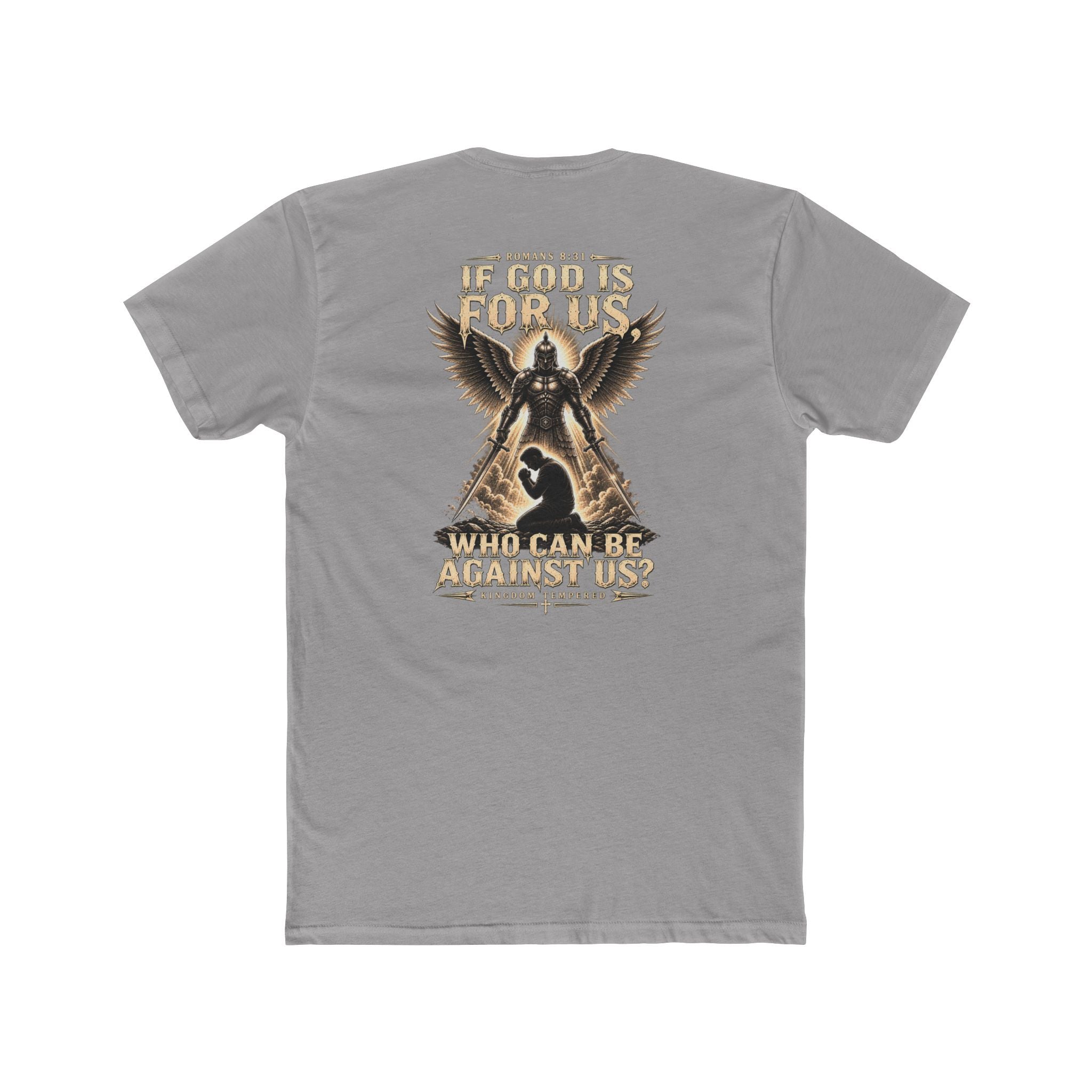 Christian Faith Tee — "If God Is For Us" Angel & Prayer Graphic T-Shirt