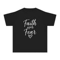 Faith Over Fear Youth Tee White lettering — Inspirational Christian Kids T‑Shirt (Be Not Afraid, Only Believe)
