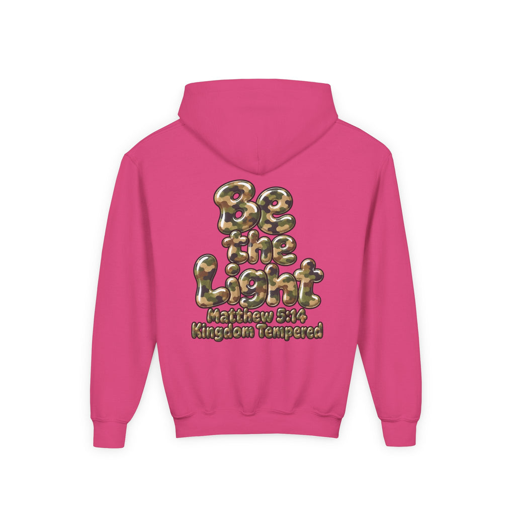 Youth Hoodie — "Be the Light" Inspirational Christian Graphic