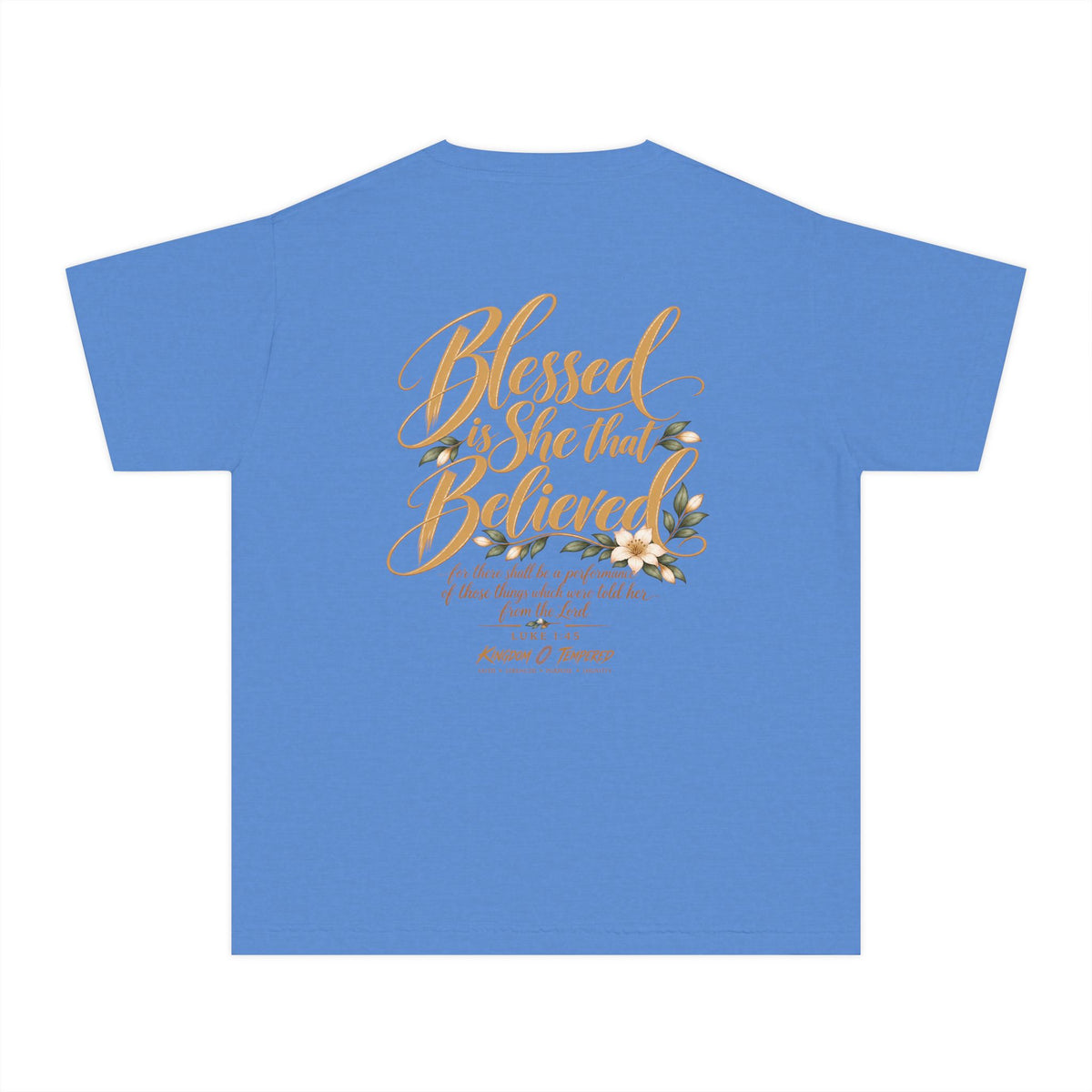 Youth Tee — "Blessed Is She That Believed" Inspirational Christian Kids Shirt
