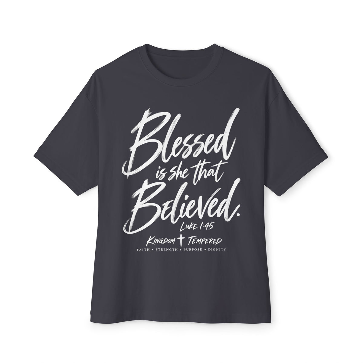 Blessed Is She That Believed Tee — Inspirational Christian Scripture Shirt (Luke 1:45)