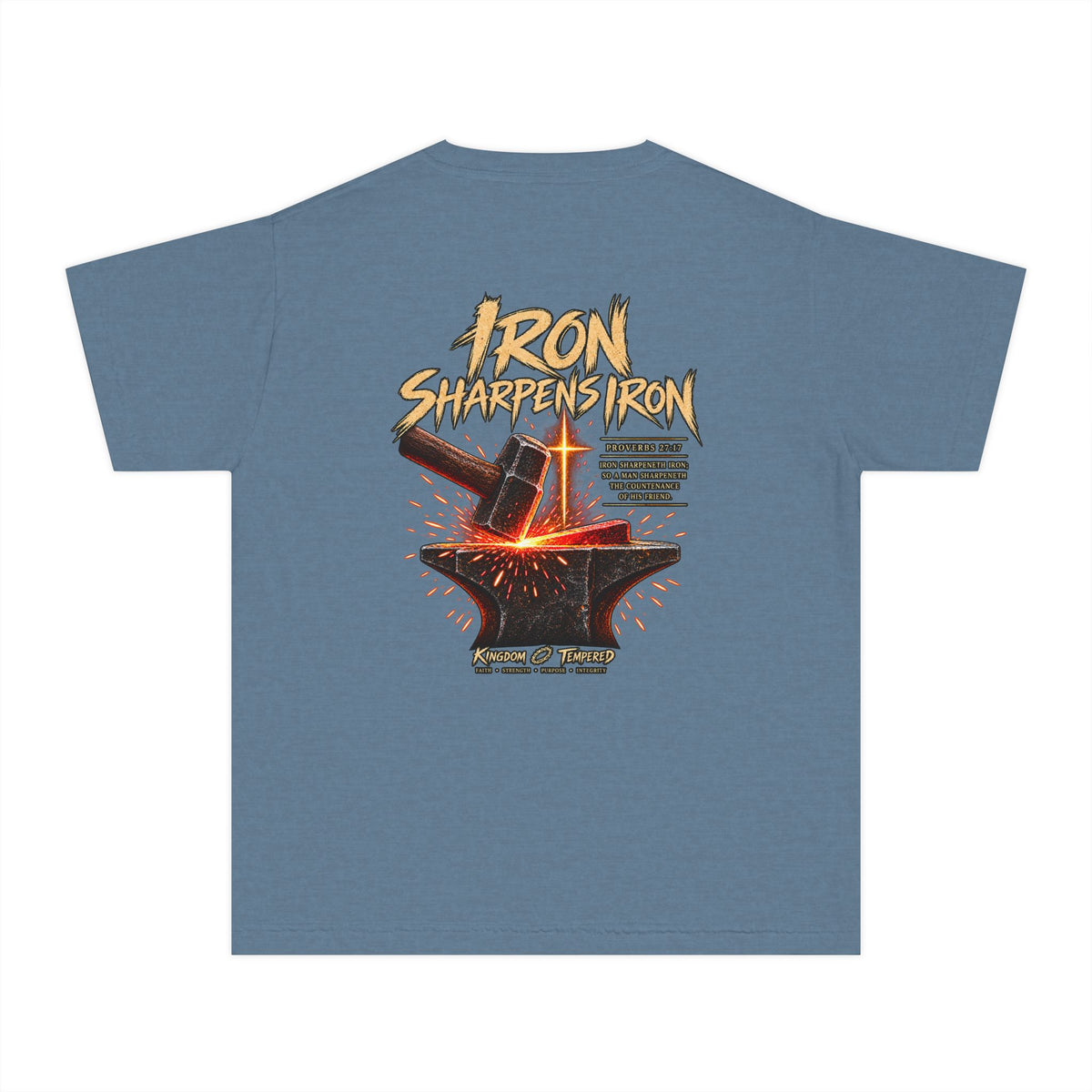 Youth Tee — "Iron Sharpens Iron" Christian Anvil Graphic Shirt