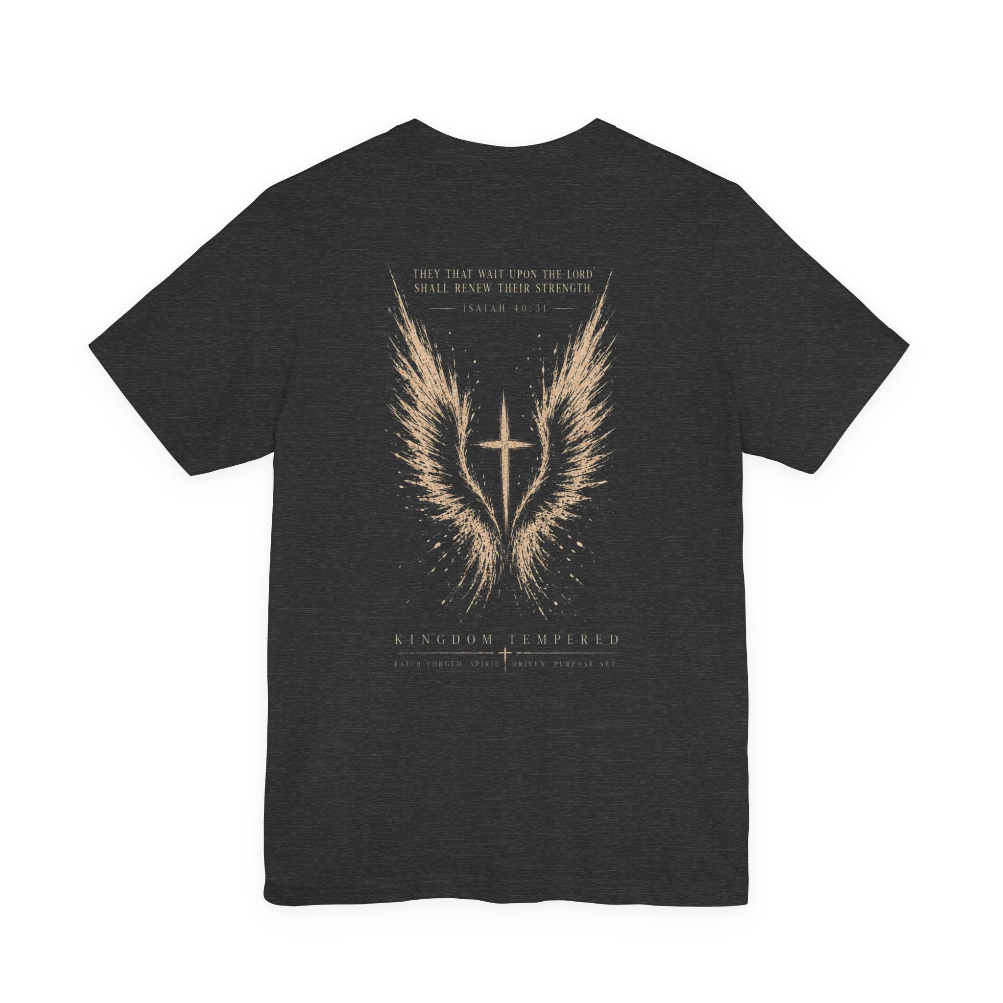 Christian Wings Cross T‑Shirt — 'They That Wait Upon the Lord' Inspirational Tee