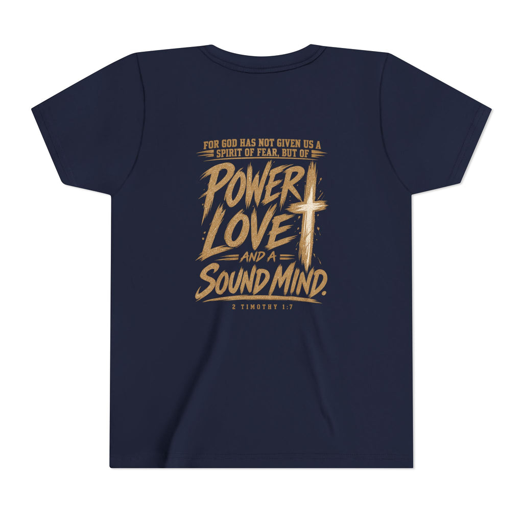 Youth Tee — “Power, Love, Sound Mind” Christian Graphic Tee