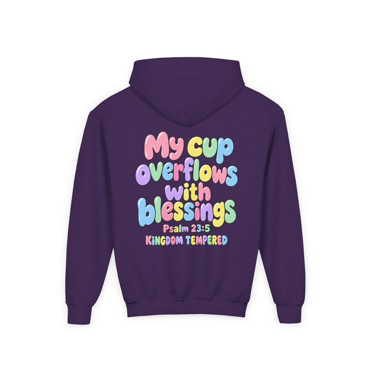 Youth Hoodie — "My Cup Overflows with Blessings" Pastel Christian Psalm 23:5 Design