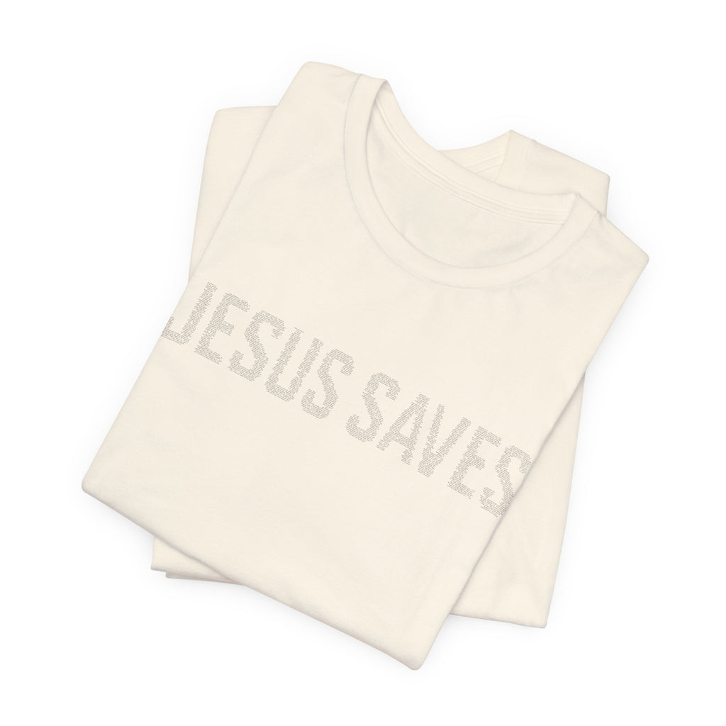 Jesus Saves written in scripture — Minimal Faith T-Shirt