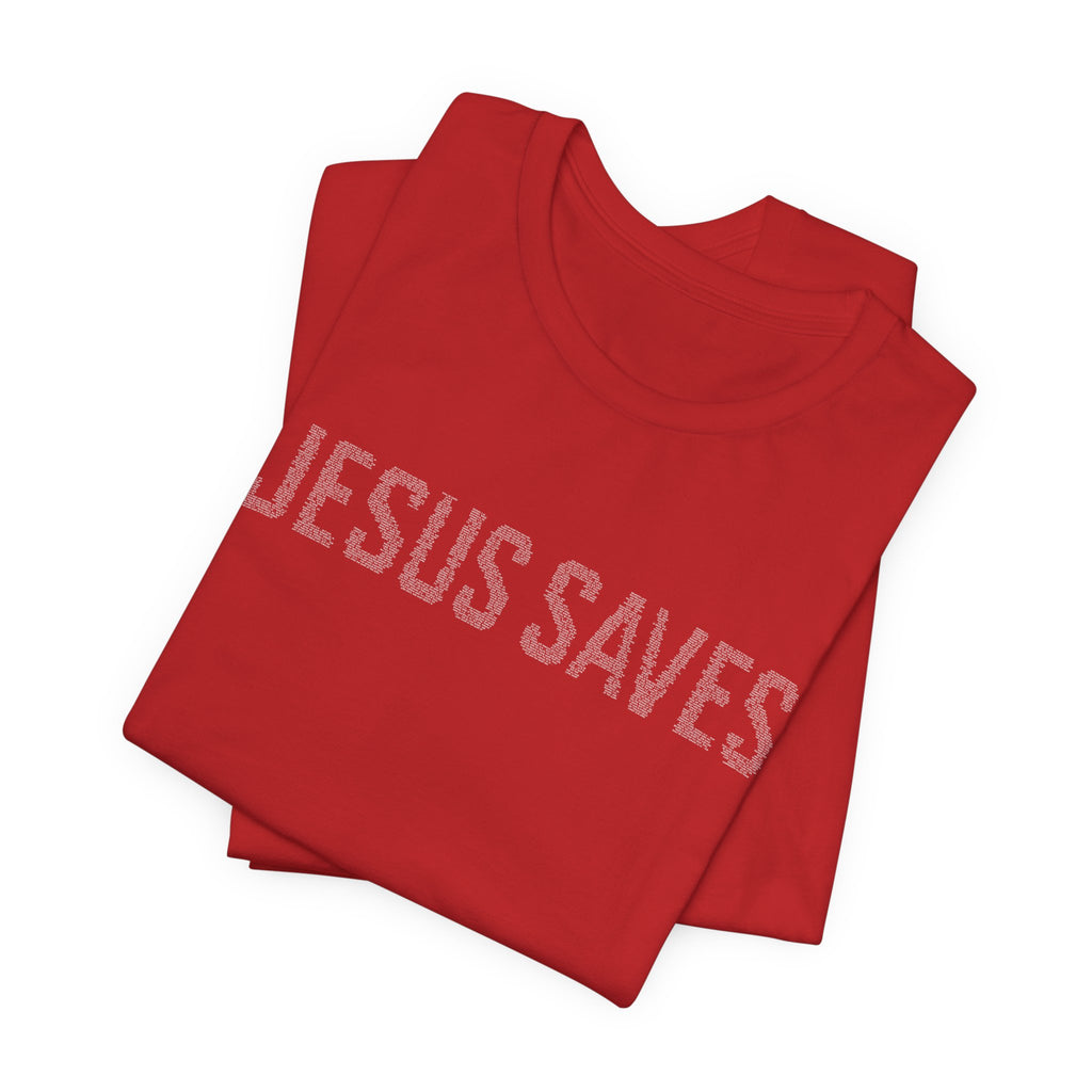 Jesus Saves written in scripture — Minimal Faith T-Shirt