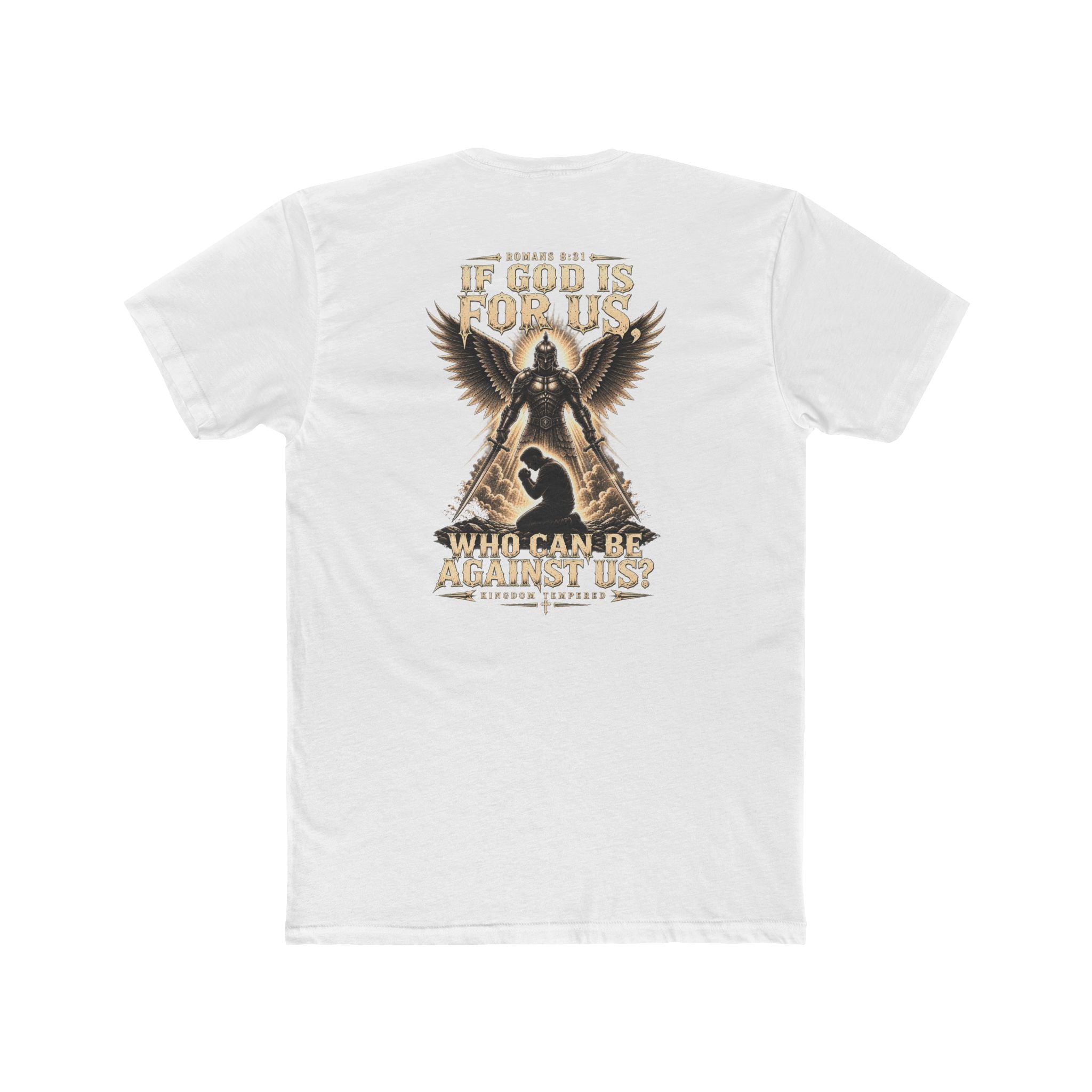 Christian Faith Tee — "If God Is For Us" Angel & Prayer Graphic T-Shirt