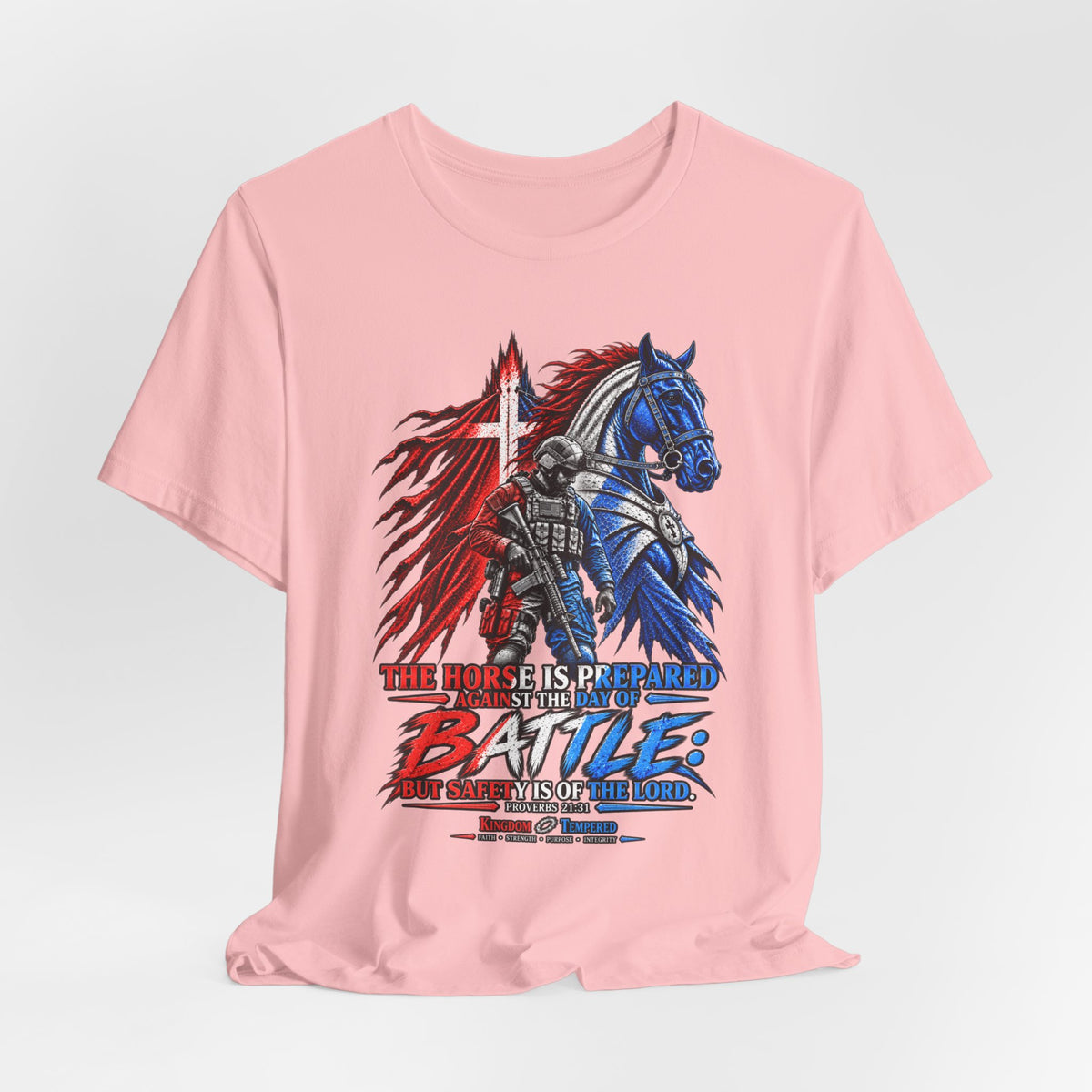 Battle Knight Tee — Patriotic Red & Blue Knight Horse Graphic T-Shirt