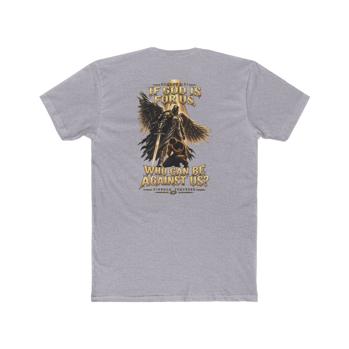 Christian Faith Tee — "If God Is For Us" Angel & Prayer Graphic T-Shirt