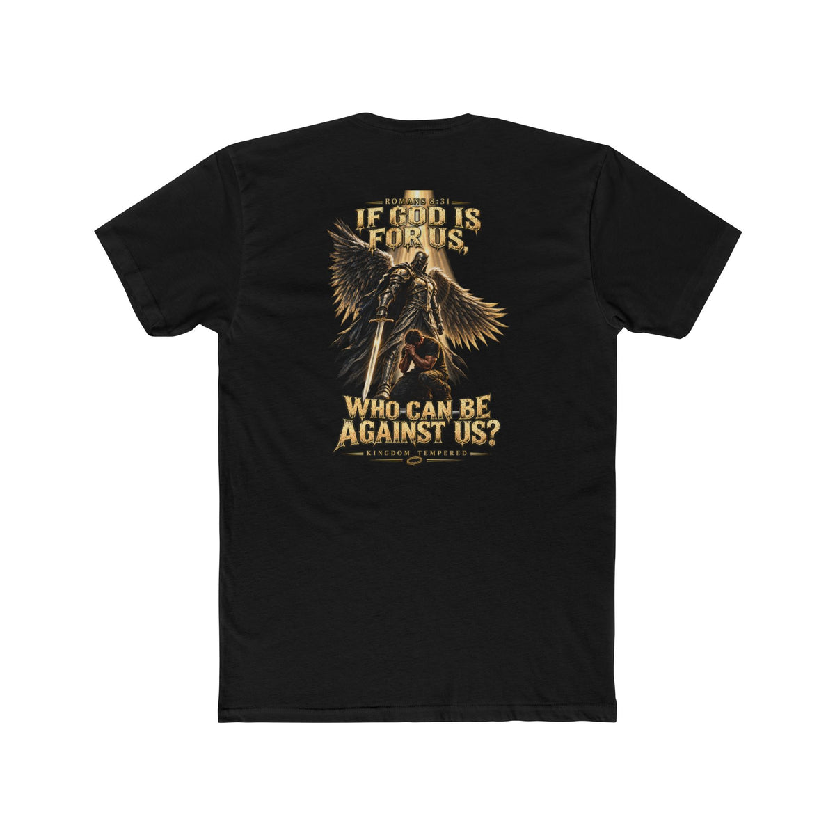 Christian Faith Tee — "If God Is For Us" Angel & Prayer Graphic T-Shirt